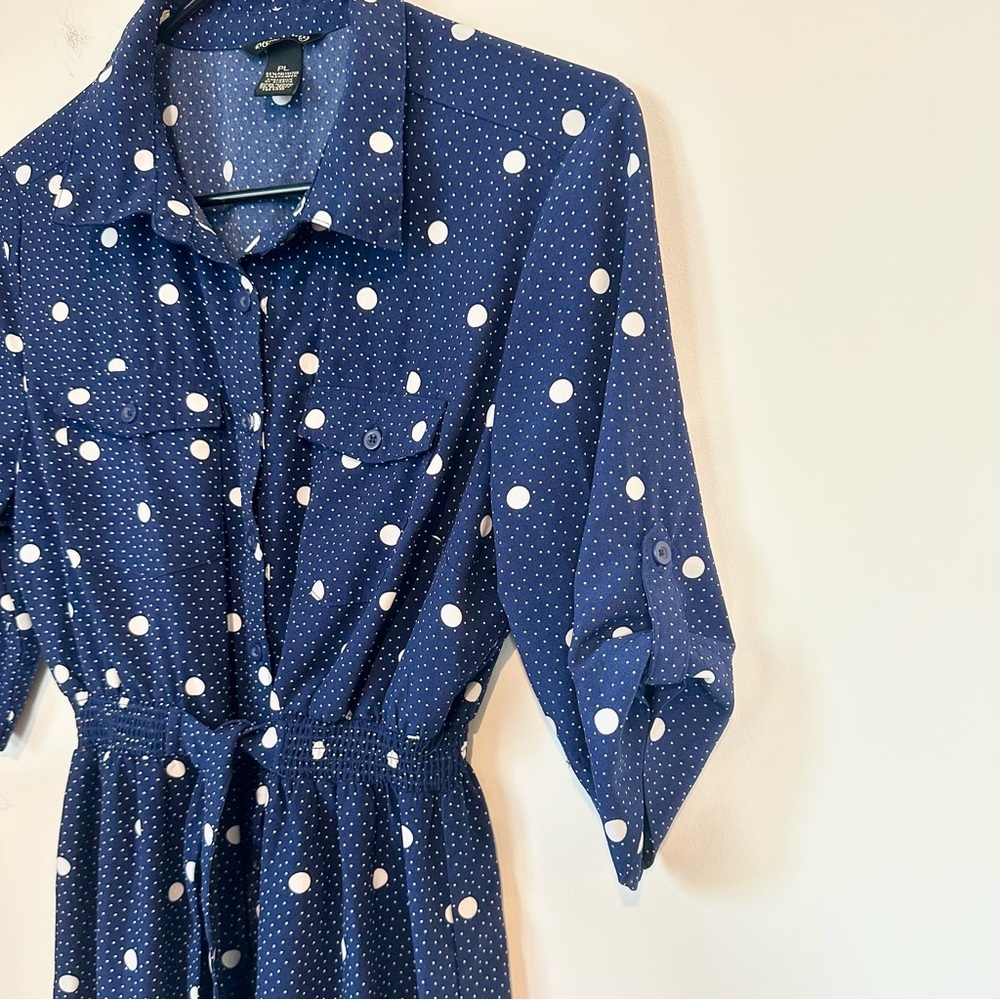 Elegant Navy Polka Dot Long Sleeve Dress - Size: Petite Large - Picture 6 of 8